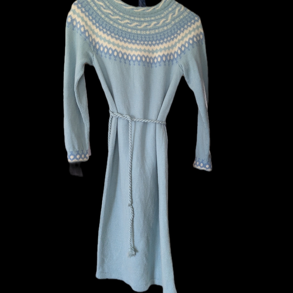 Vintage America Light Blue Nordic Yoke Knit Sweater Dress